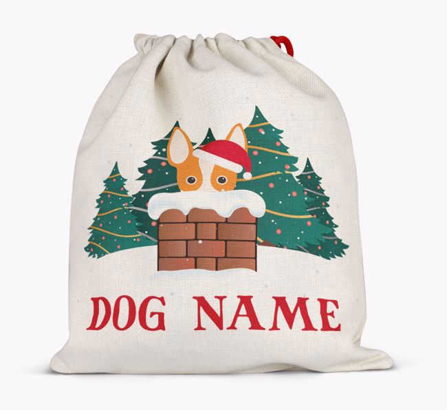 Peeking Dog with Santa Hat: Personalized {breedFullName} Santa Sack 